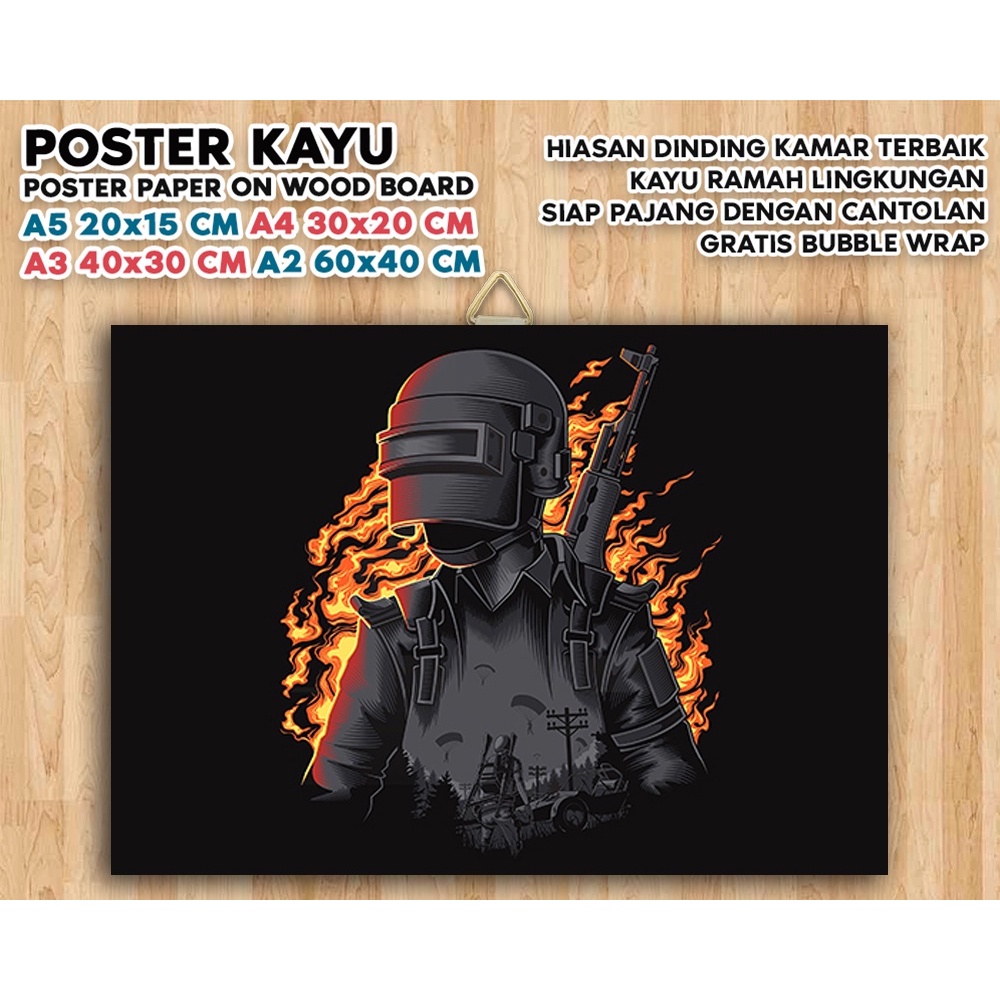 Poster Kayu PUBG Hiasan Dinding Tema Game Gaming PUBGM Popular Hiasan Dinding Poster Bingkai Foster 