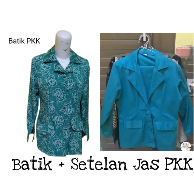 Batik + Setelan Jas PKK Biru Tosca Dan Hijau Tosca (Free pin Pkk)