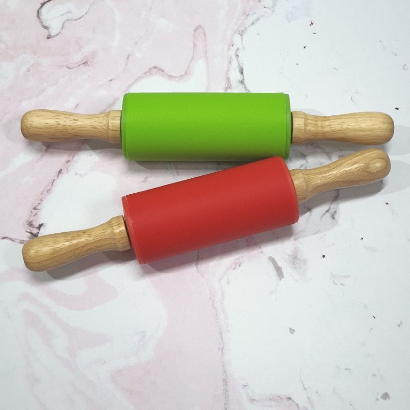 mini silicone rolling pin 22cm with wooden handle