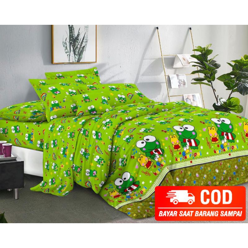 Sprei Sarung Bantal Guling Homemade Keroppi Karakter Terlaris Sprei Kamar Tidur 180×200 Bantal Gulin