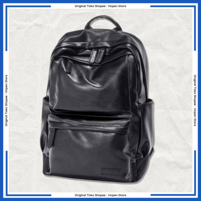 Tas Ransel Kulit Sintetis Pria Distro Backpack Pria Kuliah Sekolah Laptop