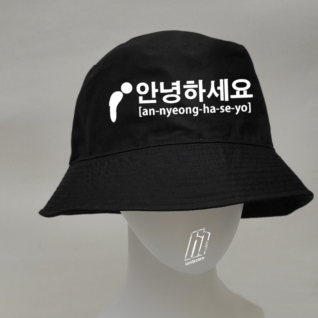 Topi Buckethat Topi Korea Annyeonghaseyo Korean Style Original Distro Bucket hat Wanita Pria Unisex