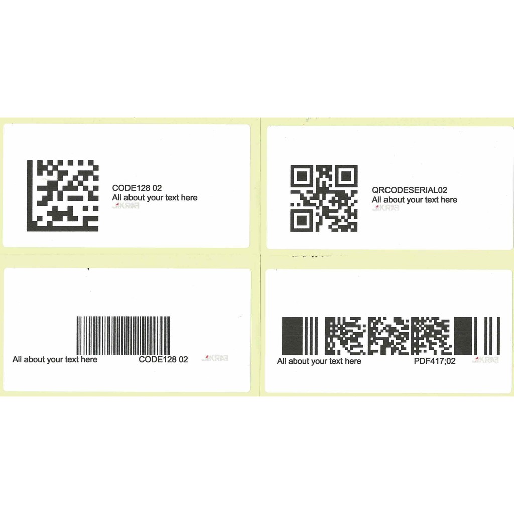 

Cetak Stiker Label BARCODE QRCODE, PDF417, DATAMATRIX, dan CODE128