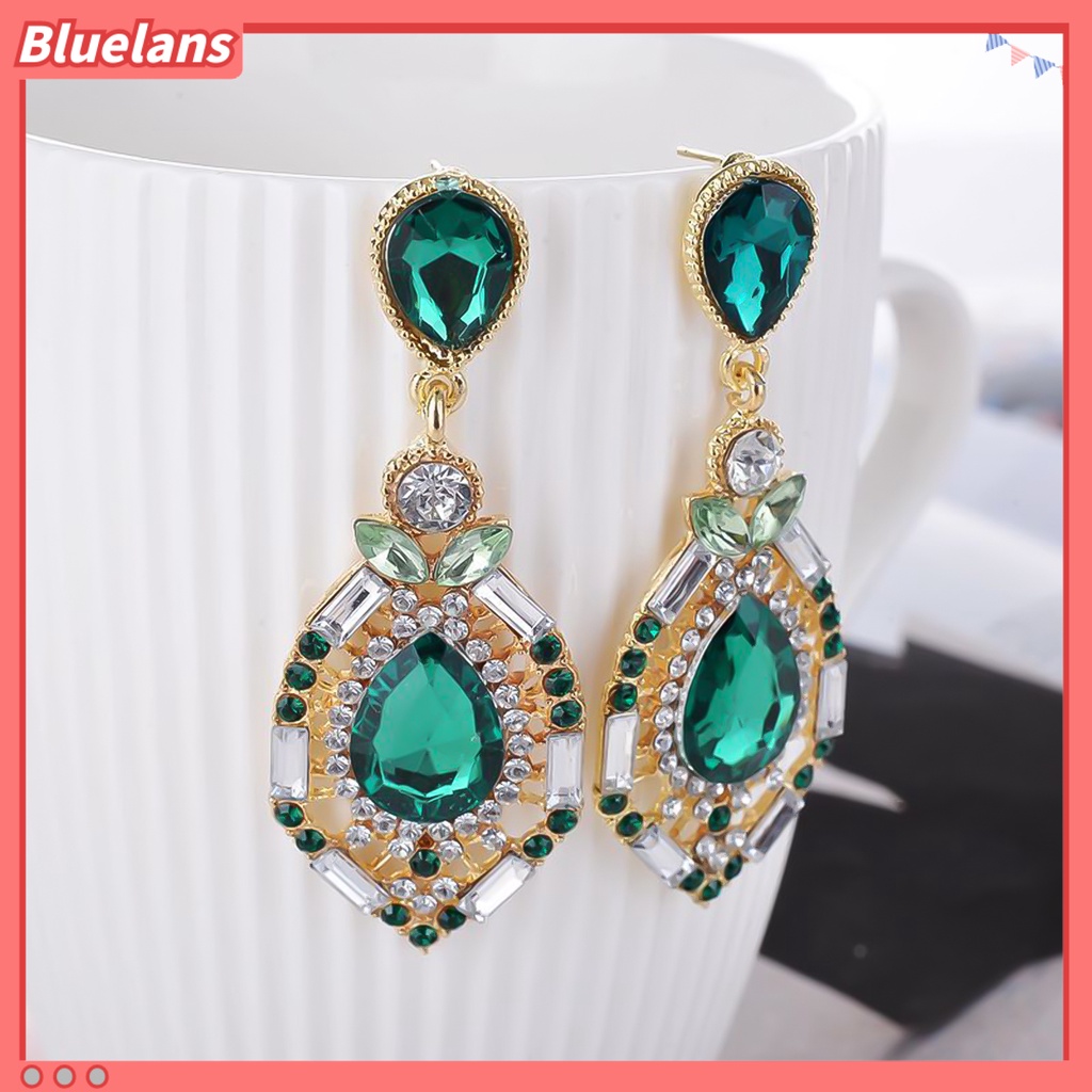 Bluelans Women Earrings Teardrop Shape Big Drop Dangle Zinc Alloy Rhinestone Earrings Jewelry