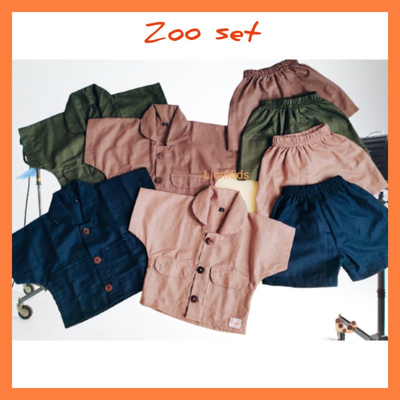 Baju safari anak topi buket setelan baju kemeja celana anak bayi zoo set