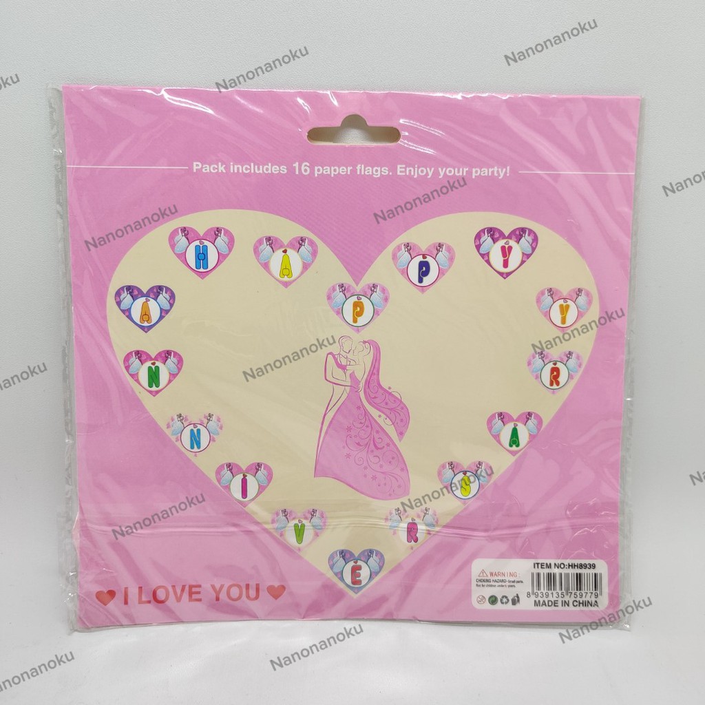 Banner Pesta Anniversary I Love You / Bunting Flag Party Dekorasi