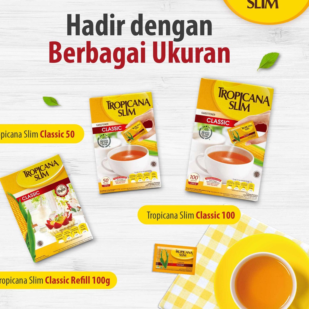 

[KODE BARU 432] Tropicana Slim Sweetener Classic 100 sachet - Pemanis untuk Bantu Batasi Gula TERMUR