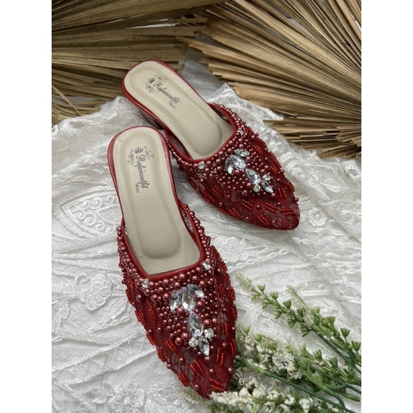 sepatu wedding Angela wanita merah marron tinggi 3cm tahu