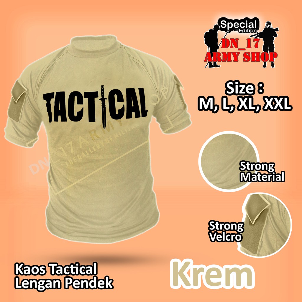 kaos tactical pendek krem/khaki katun combed