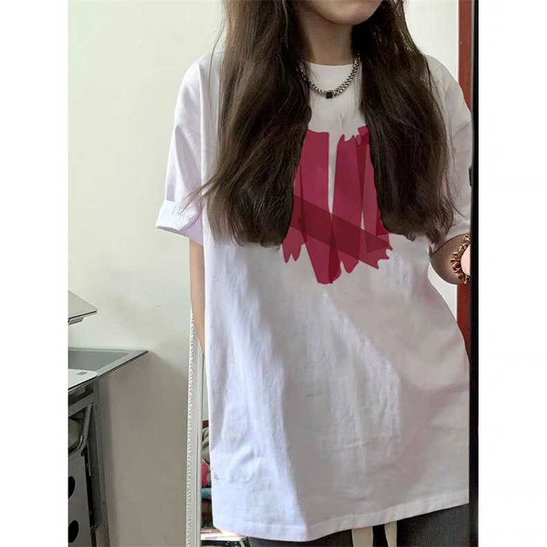 [100%  Katun]Kaos Lengan Pendek Putih Atasan Wanita Oversize Printed T-shirt Kekinian Korean Style