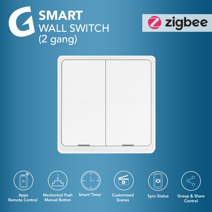 Galvee Smart Zigbee Wall Switch / Saklar 2 Gang Without Neutral line