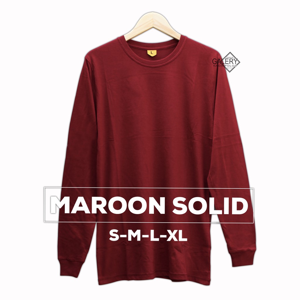 Kaos Polos Distro Maroon Solid Lengan Panjang Cotton Combed 30s Baju Kekinian Murah Priawanita