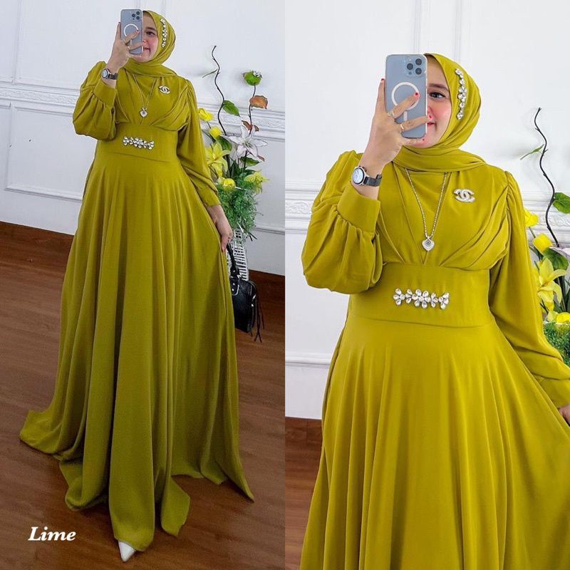 DELIA DRESS ORIGINAL CERUTY PREMIUM SET PASMINA/DRESS MAXY FULL FURRING/GAMIS CERUTY BABYDOLL/GAMIS MUSLIMAH/FAR MOSLEMSTORE