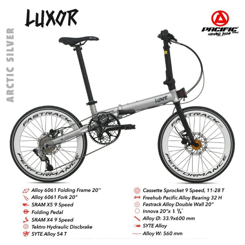 Sepeda Lipat 20 inch Pacific Luxor Frame Alloy 9 Speed Hidrolik Disc Brake