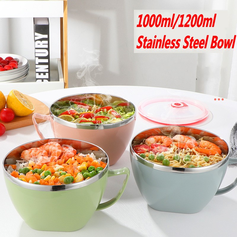 Kitchen Stainless Steel Noodle Bowl with Handle / Cute Portable Outdoor Lunch Box / Leak-Proof Food Container / Instant Noodle Bowl Box