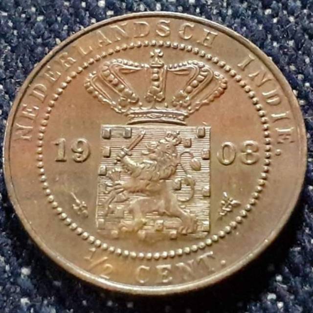 Koin 1/2 cent 1908 nederland indie