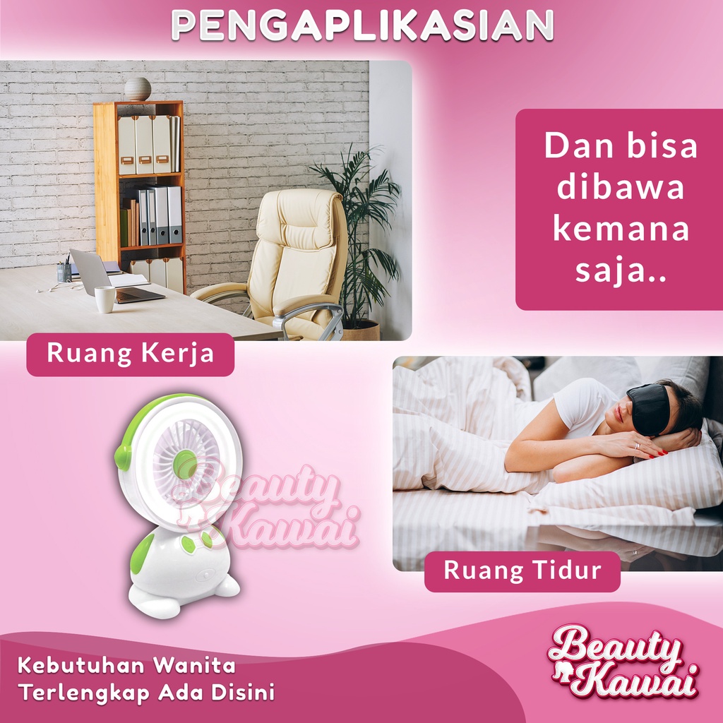 Fan Mini 2 in 1 Bentuk Lucu Baterai USB Kipas Meja Rechargeable