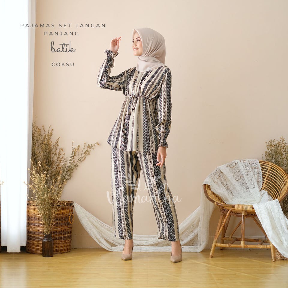vSamantha - Pajamas Set / Piyama Set Muslim Busui Friendly - Tangan Panjang , Celana Panjang-Batik Coksu
