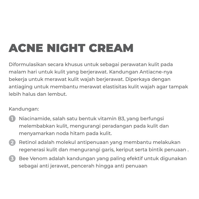 Acne Night Cream Benings Skincare by Dr Oky (Benings Clinic) Niacinamide, Retinol Molecular