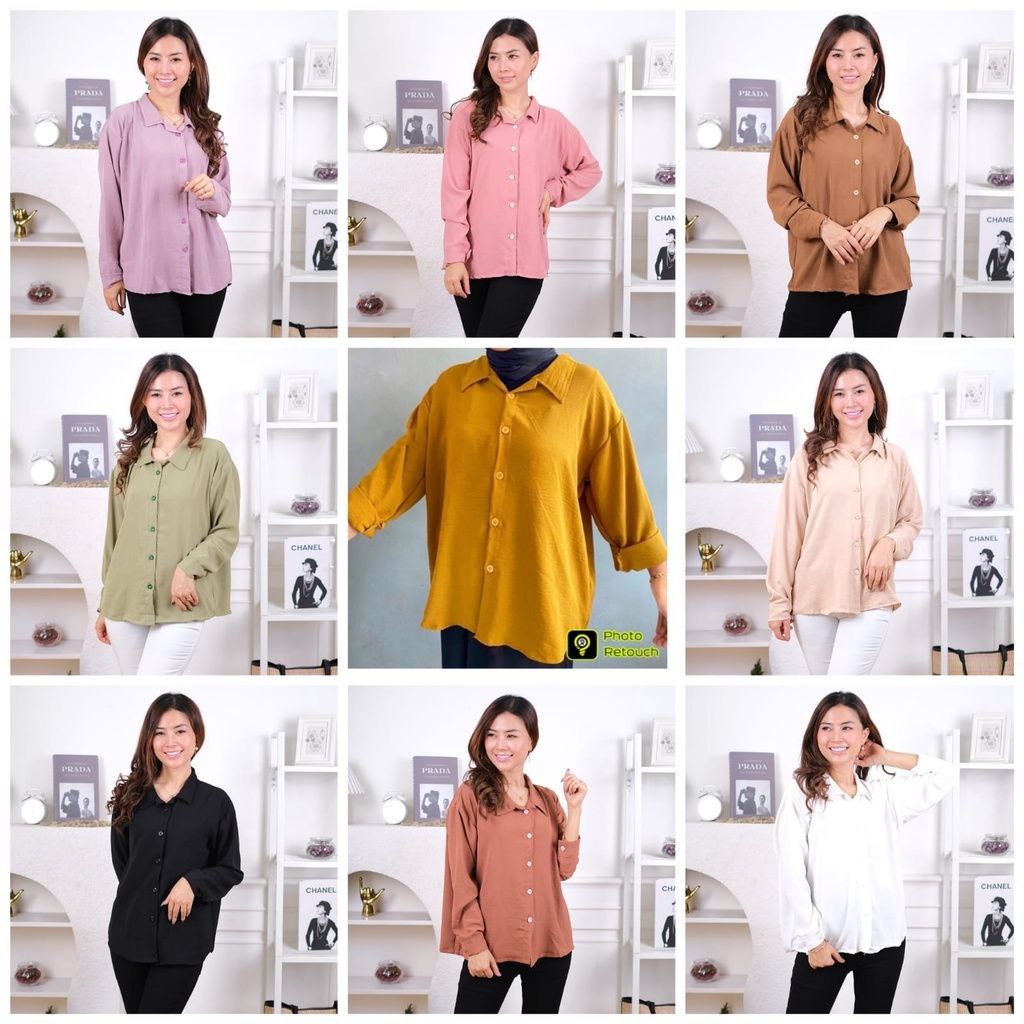 ATASAN KEMEJA CASUAL WANITA POLOS/KEMEJA BASIC CRINKLE AIRFLOW PREMIUM