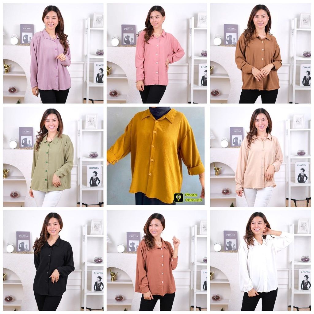 KEMEJA WANITA BASIC POLOS CRINKLE AIRFLOW/ATASAN WANITA LENGAN PANJANG POLOS