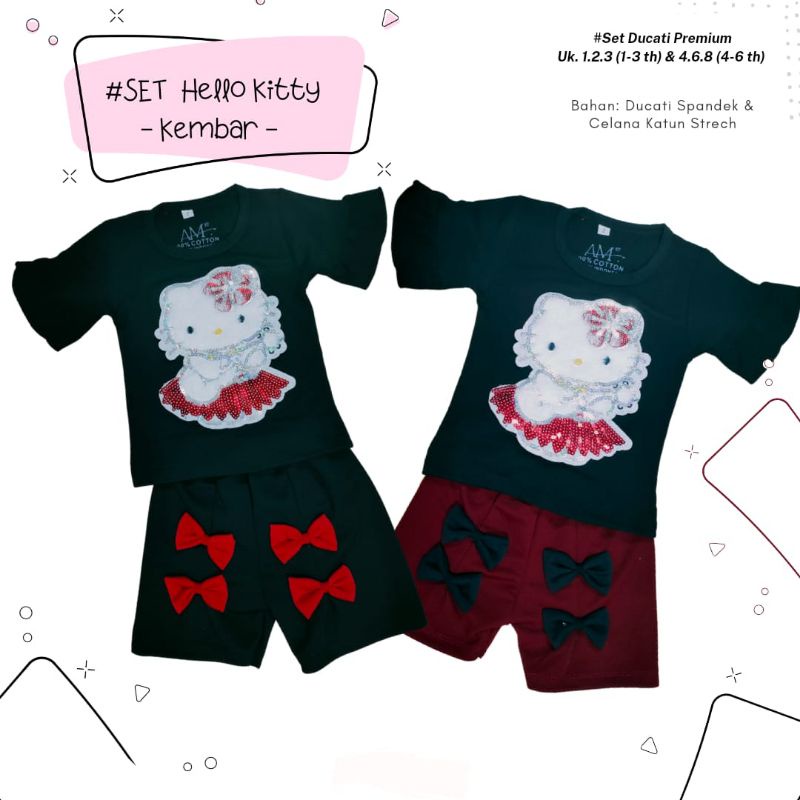 Setelan Anak Perempuan &quot;KITTY&quot; Size 1-5th bahan Ducati Katun Spandek Premium