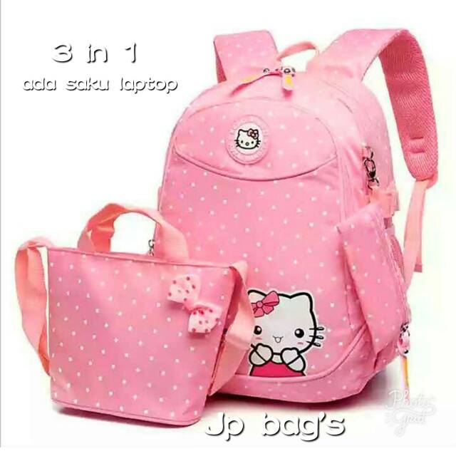 Tas ransel hello kity/tas set motif polka/ts wanita korea