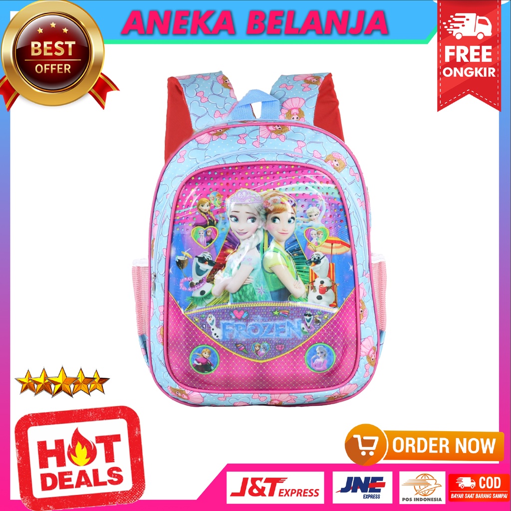 Tas Anak Cewek Model Lampu Karakter Frozen Biru Imut Lucu Ransel Sekolah TK PAUD Murah Berkualitas