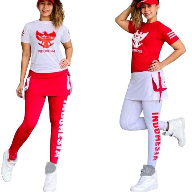Siap Kirim baju senam wanita rok garuda indonesia merah putih
