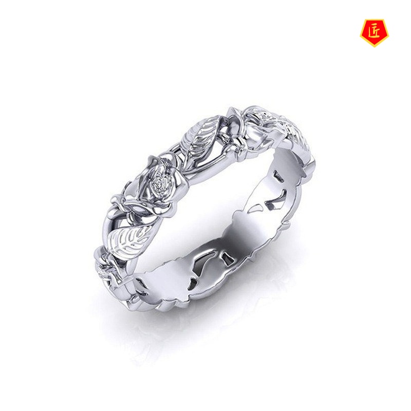 [Ready Stock]925 Silver Vintage Flowers Leaf Ring Simple and Elegant