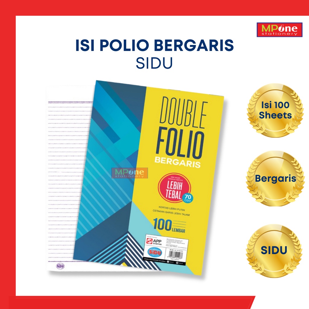 

Double Folio Bergaris SIDU / Kertas Double Folio Bergaris / Sidu F4 100 Lembar