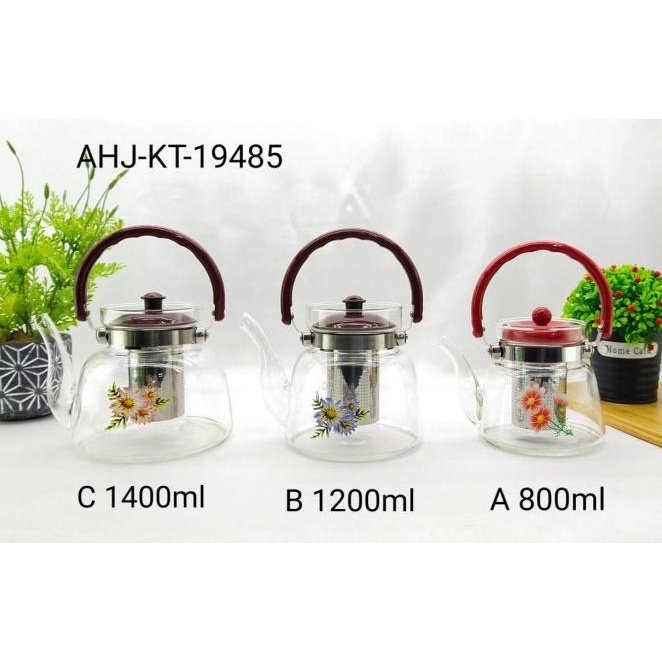 Glass Teapot Maker Teko Teh Kaca Dengan Saringan 1200Ml Teko Teh Kopi