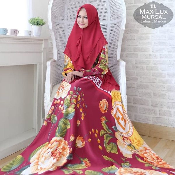 Baju Muslim Wanita Syari Max Lux Mursal Maroon TL - Gamis Wanita Maxmara Merah Maroon