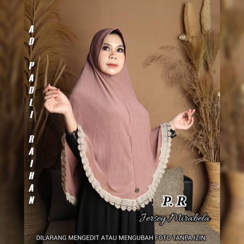 hijab new model jilbab jumbo/syar'i renda prada plisket by padli