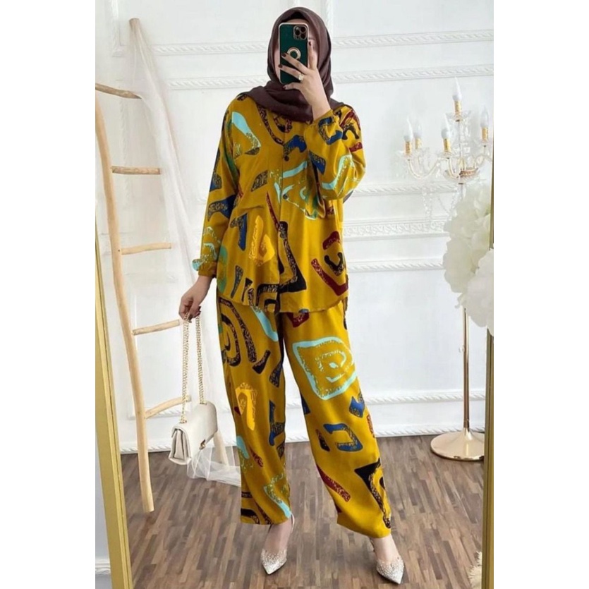 BLOOMS DAILY ONE SET / TIE DYE ONE SET RAYON / STELAN PIYAMA WANITA-YUKIIE ONE SET