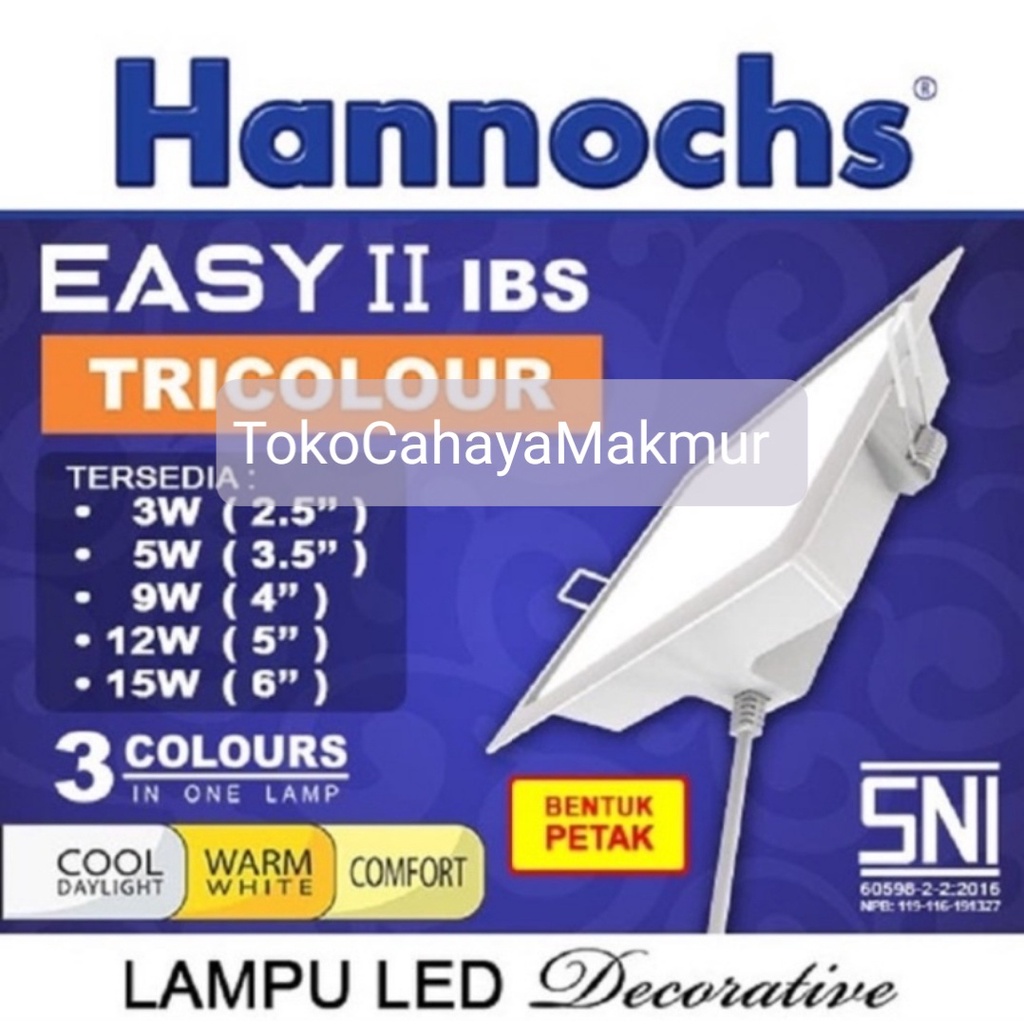 Lampu LED Downlight Hannochs Easy II IBS Square Segi 3w,5w,9w,12w,15w Tricolour