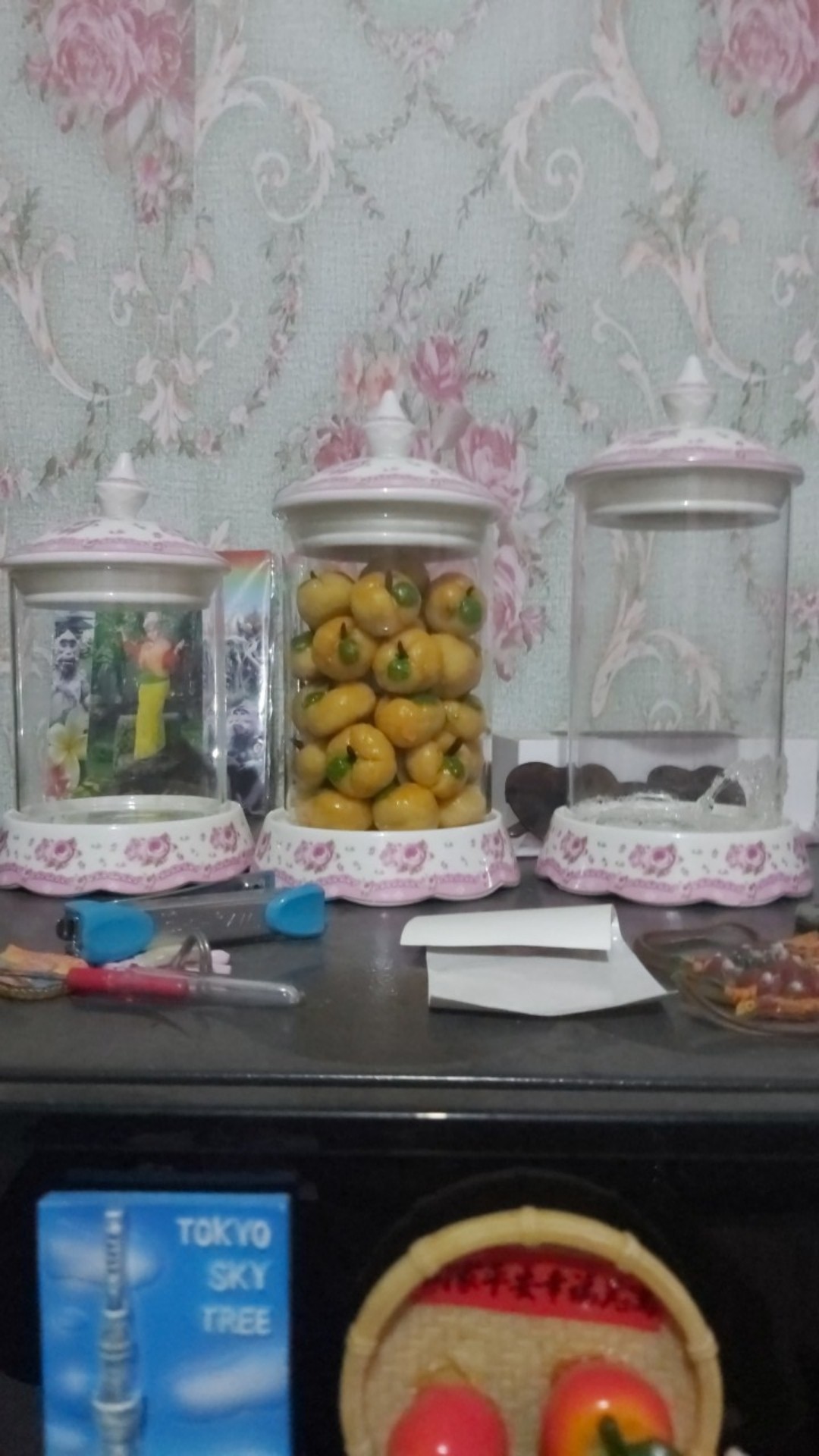 Toples Kaca Set / Keramik  Motif Isi 3set / Rosegarden Bistro 1833