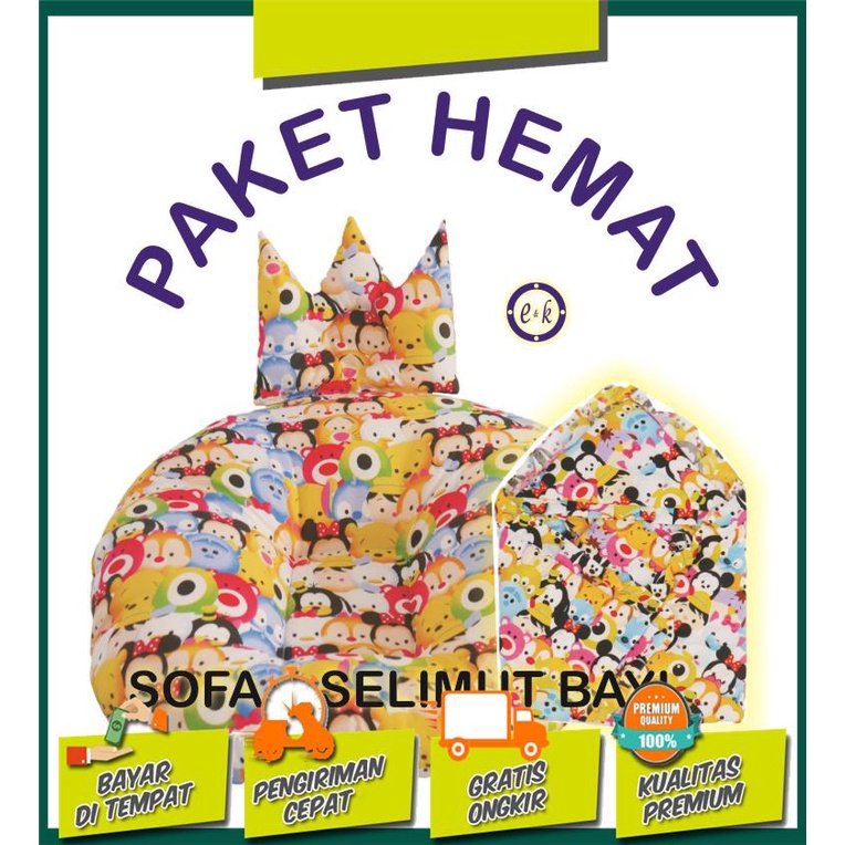 PAKET HEMAT!! Sofa Bayi Multifungsi Kasur Bayi + Selimut Topi Bayi Karakter