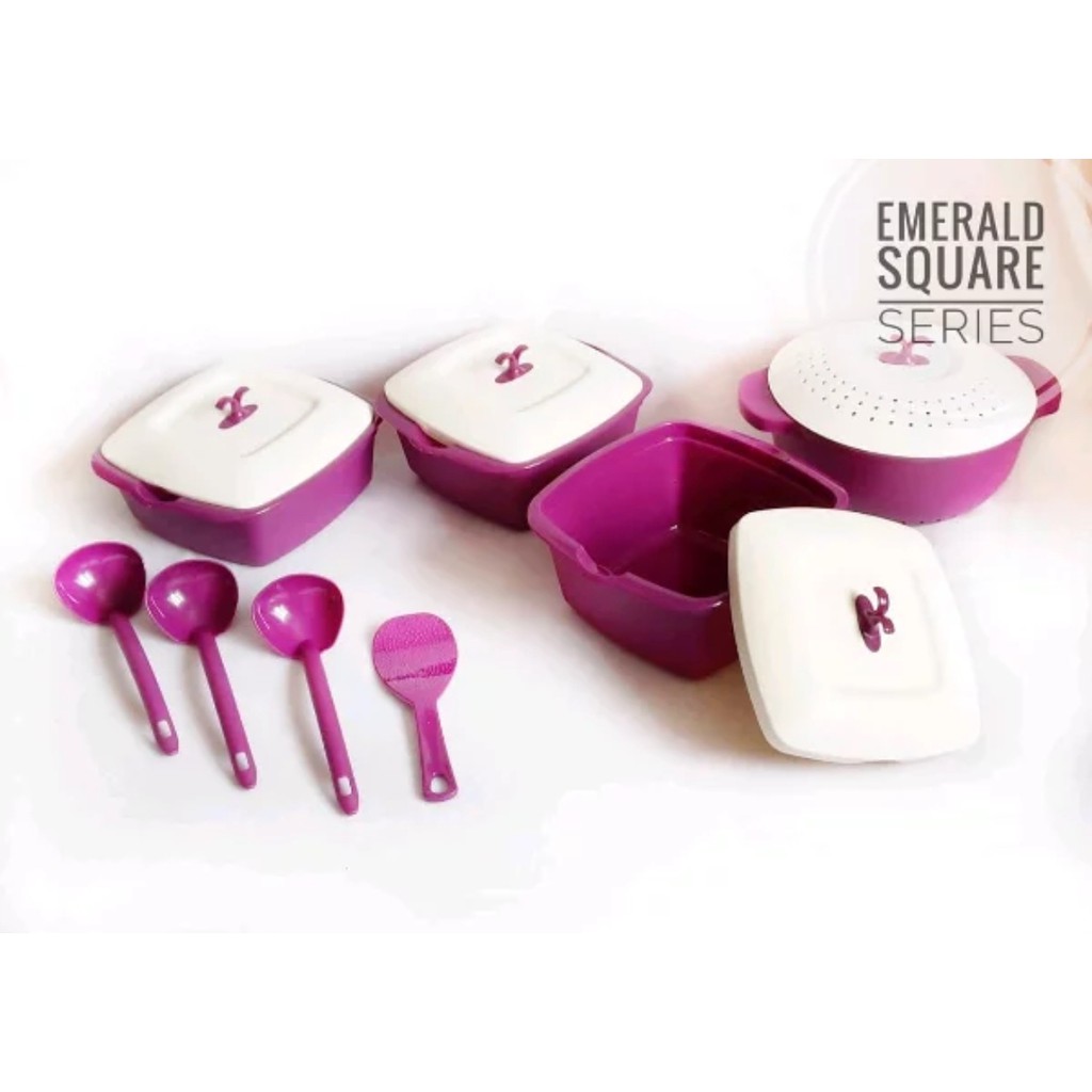 Asvita Emerald Square Set Emerald Plus Family Set 4 Pcs Wadah Saji Tempat Prasmanan