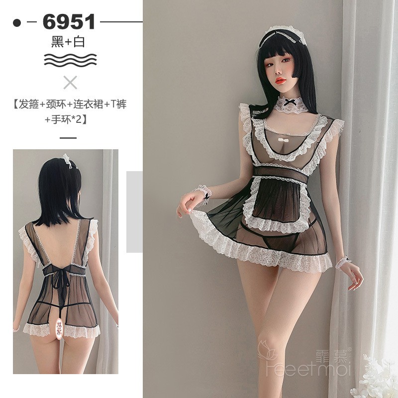 LI-70 HQ japan lingerie lace maid baju tidur wanita renda sexy seksi