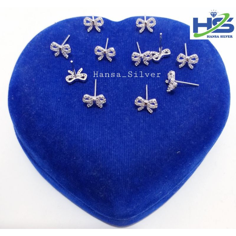 Anting Perak Silver Asli 925 Lapis Emas Putih Model Giwang Tusuk Pita - Anting Wanita Anti Karat