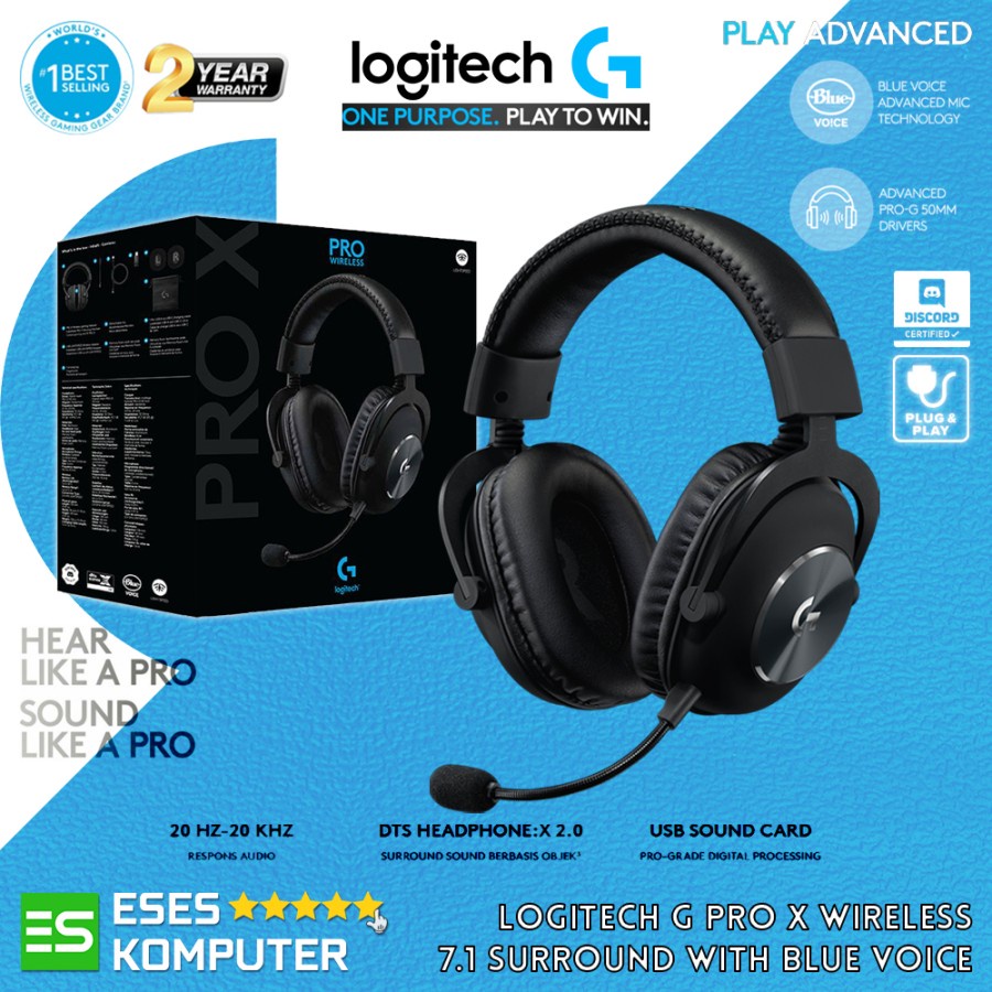 Headset Logitech G PRO X Wireless Blue Voice 7.1 | Headset Gaming