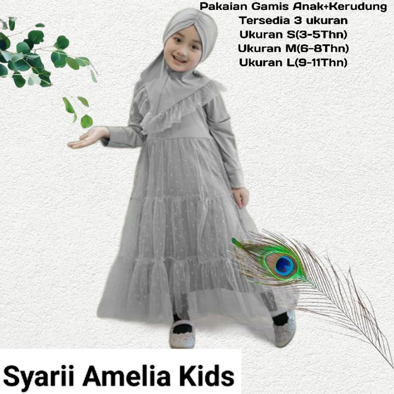 Gamis Anak Syar'I Amelia Kids Terbaru Motif bunga Free Hijab 3-11 Tahun Matt Moscrepe Good quality