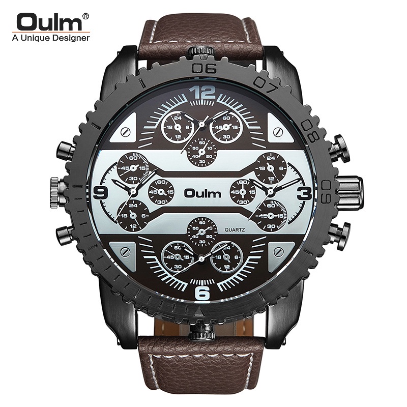 Oulm 2022- Keren Jam Tangan Pria Kuarsa Watch Baru Empat Jam Fashion Pria Multi Zona Waktu Besar Pan