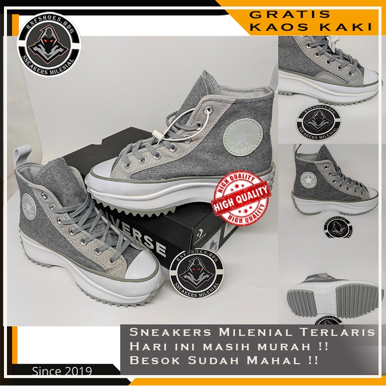 Converse Run Star Hike High Grey Size 36-40 Made In Vietnam High Quality Bnib 100% Legit Sepatu Wani
