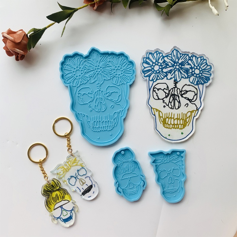 SIY  Skull Tea Tray Coaster Keychain Mold Silicone Epoxy Resin Coaster Mold Used to Make Artificial Agate Pieces Coasters