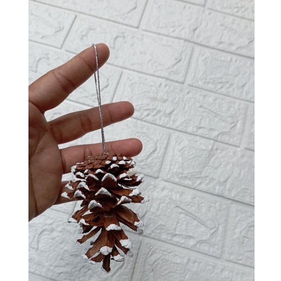 1 Pcs Buah Pinus Salju Tali atau Vernis Sedang Murah Hiasan Natal Christmas Assesories Decoration Proferty Photo Booth Dekorasi