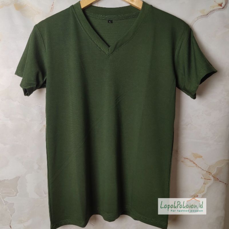 Kaos Wanita Polos V-Neck Size L / XL / XXL - Army / Spandek Premium