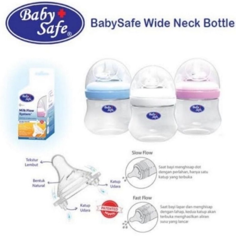 Baby Safe Wide Neck 150ml 250ml WN001 WN002 / Babysafe Botol Susu Bayi Leher Lebar Wideneck