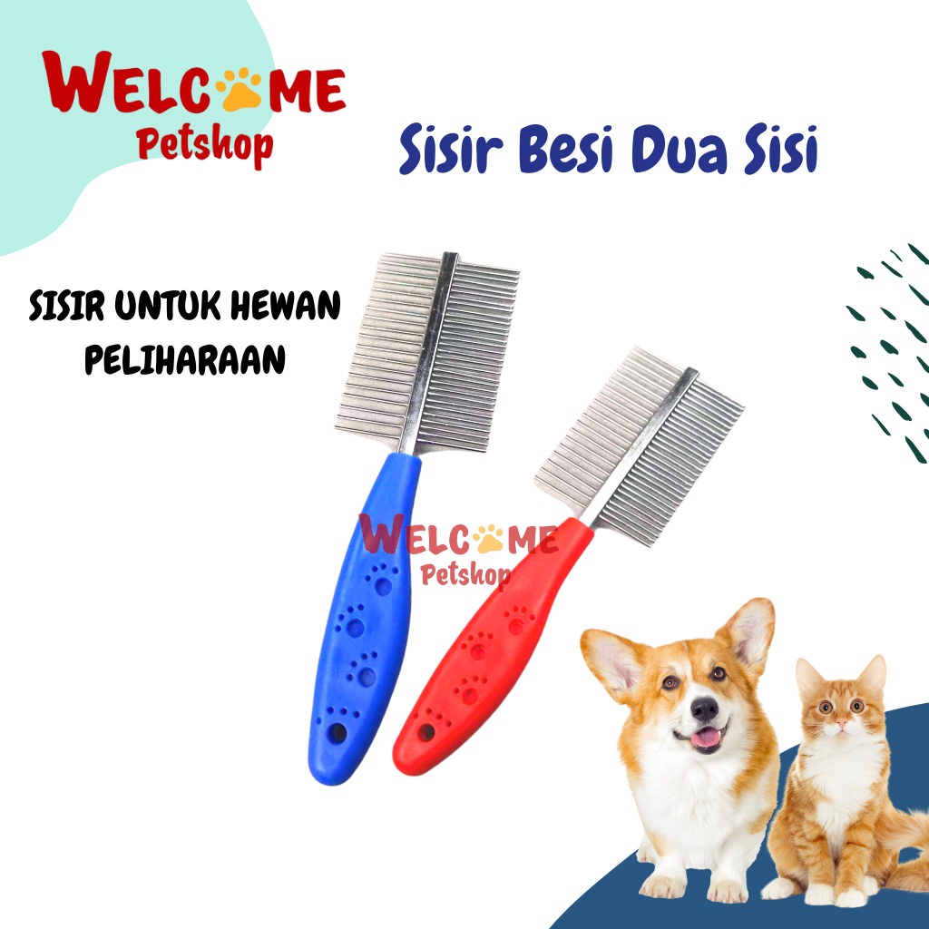 Sisir Besi Dua Sisi / Sisir Anjing Kucing Kelinci Grooming Besi